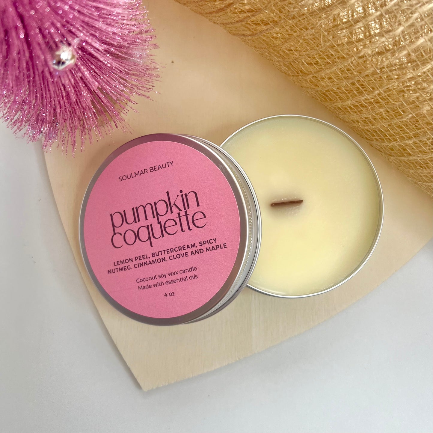 Pumpkin Coquette Candle Tin - Lemon Peel Buttercream Spicy Nutmeg Cinnamon Clove & Maple