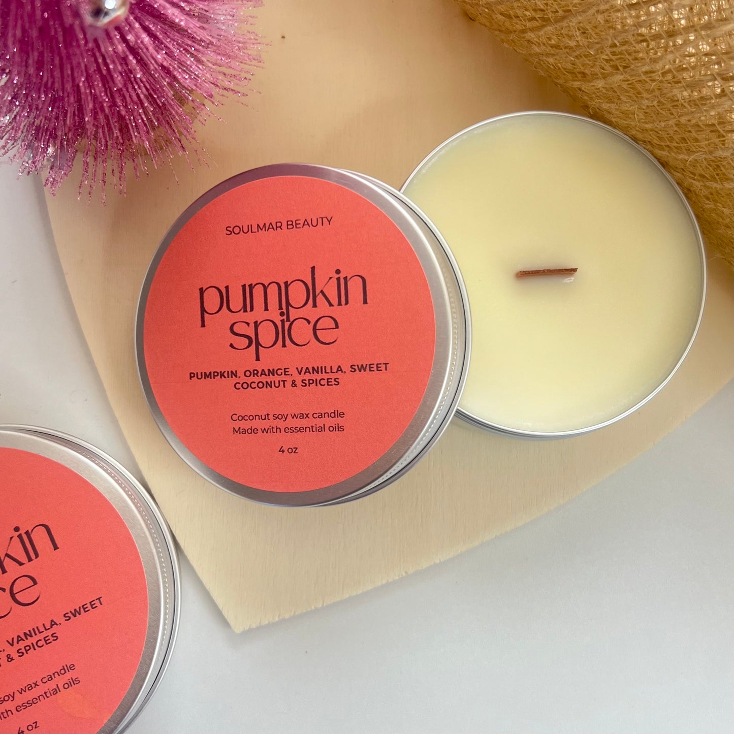 Pumpkin Spice Candle Tin - Pumpkin Orange Vanilla Sweet Coconut & Spices