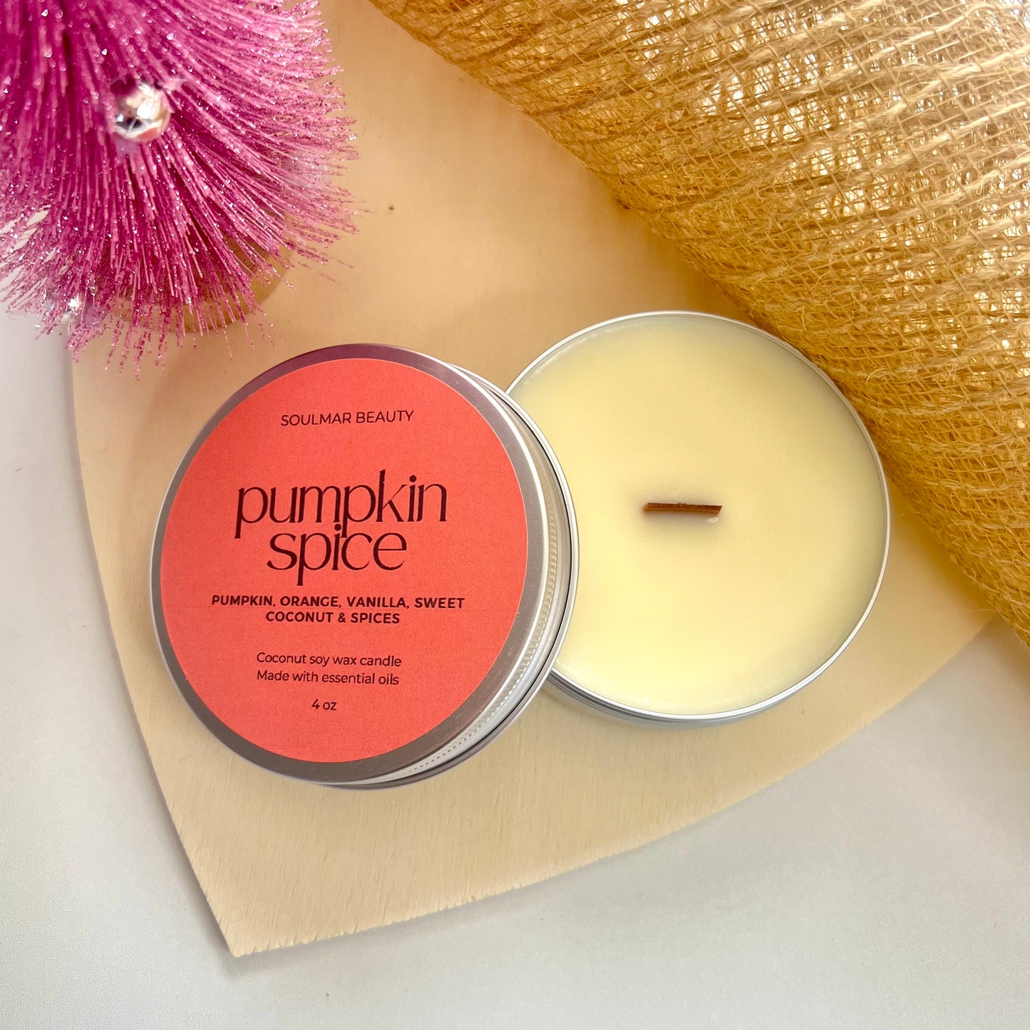 Pumpkin Spice Candle Tin - Pumpkin Orange Vanilla Sweet Coconut & Spices
