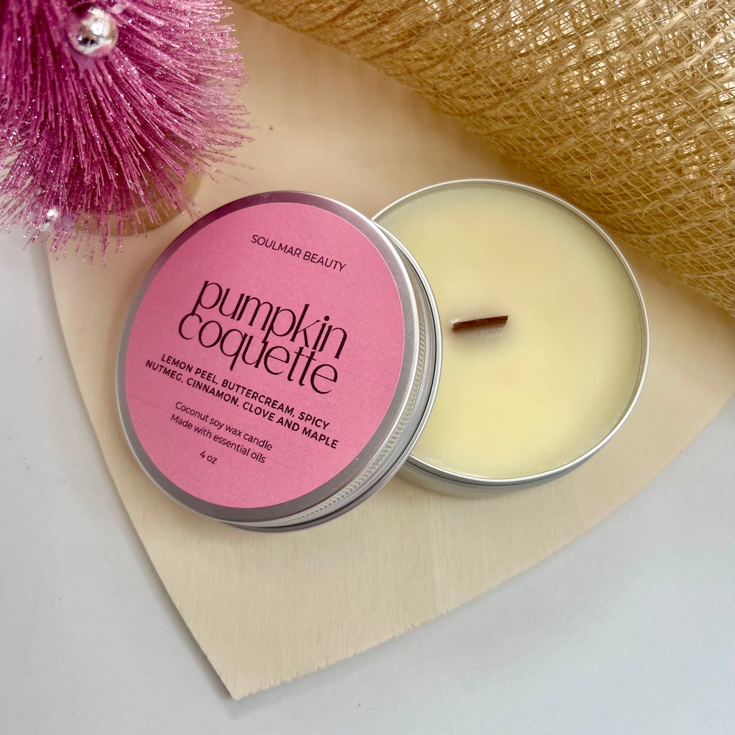 Pumpkin Coquette Candle Tin - Lemon Peel Buttercream Spicy Nutmeg Cinnamon Clove & Maple