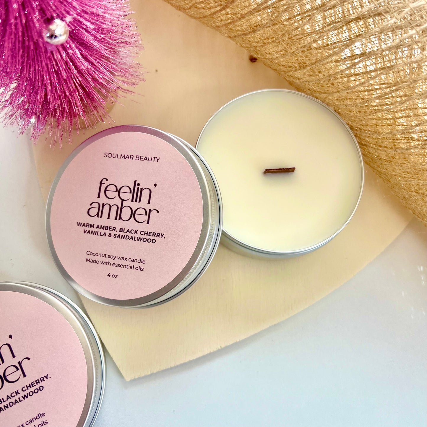 Feelin’ Amber Candle Tin - Warm Amber, Black Cherry, Vanilla & Sandalwood