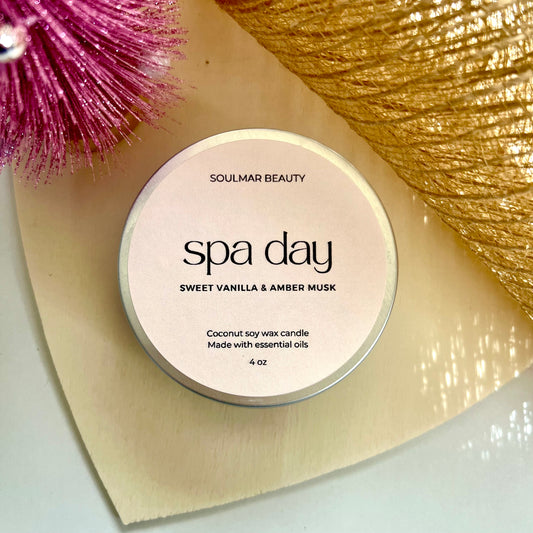 Spa Day Candle Tin - Sweet Vanilla & Amber Musk