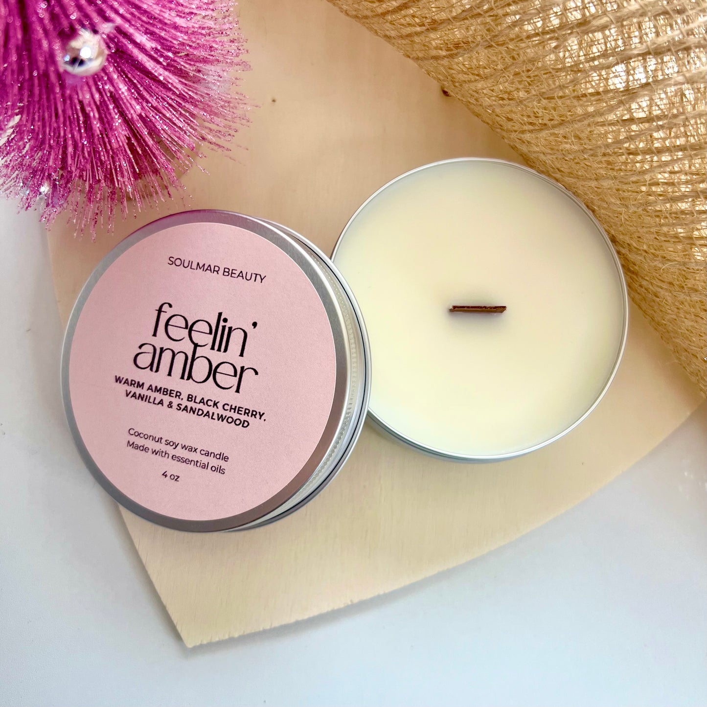 Feelin’ Amber Candle Tin - Warm Amber, Black Cherry, Vanilla & Sandalwood