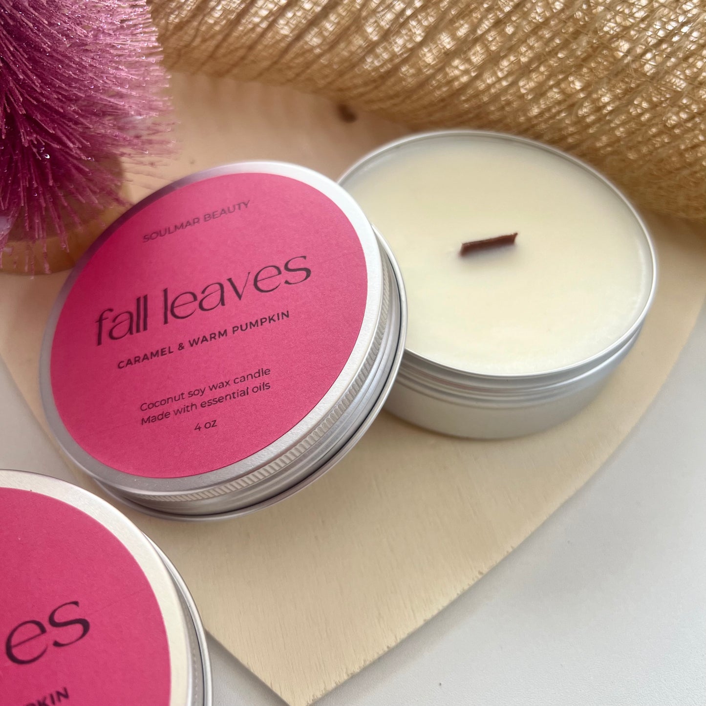 Fall Leaves Candle Tin - Caramel & Warm Pumpkin