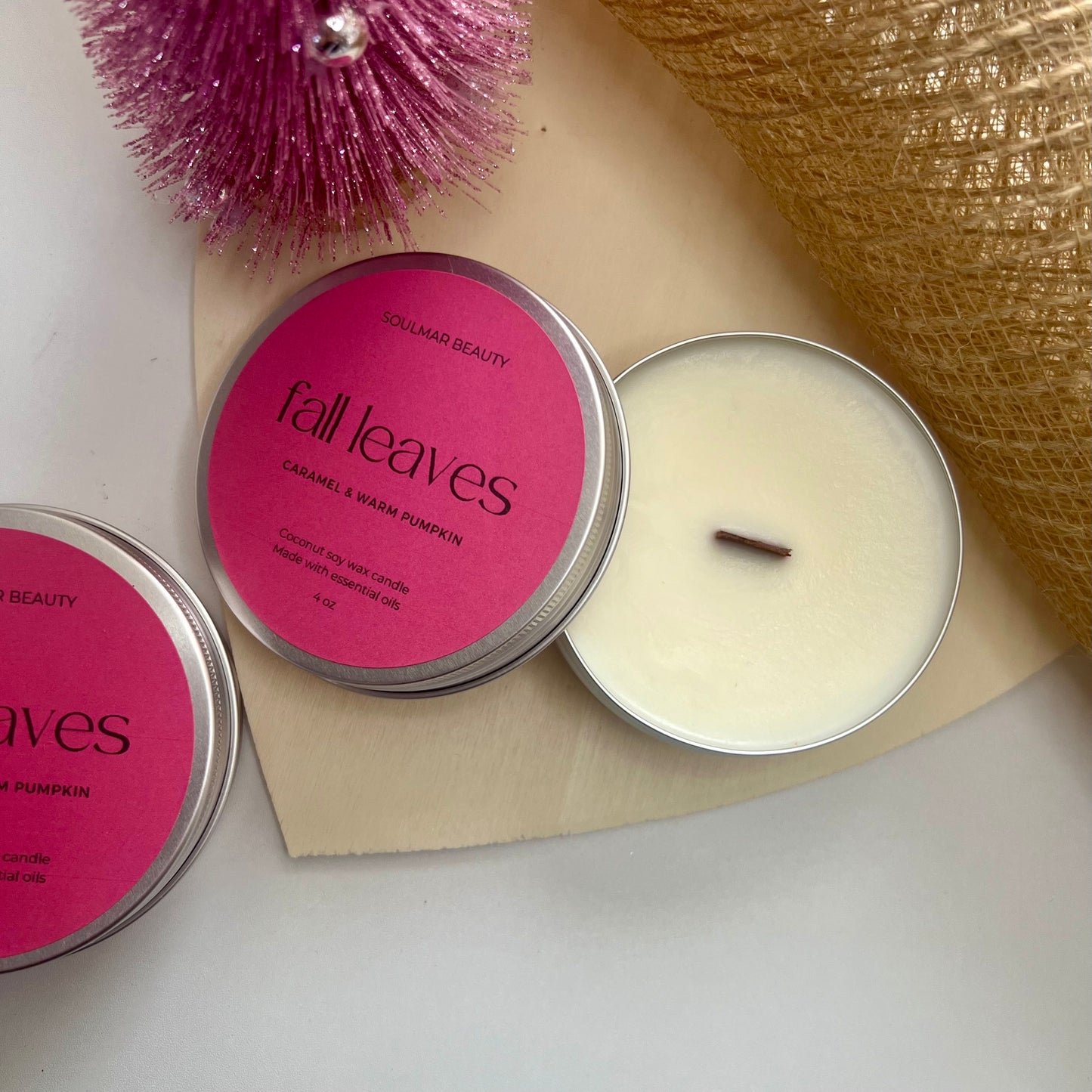 Fall Leaves Candle Tin - Caramel & Warm Pumpkin