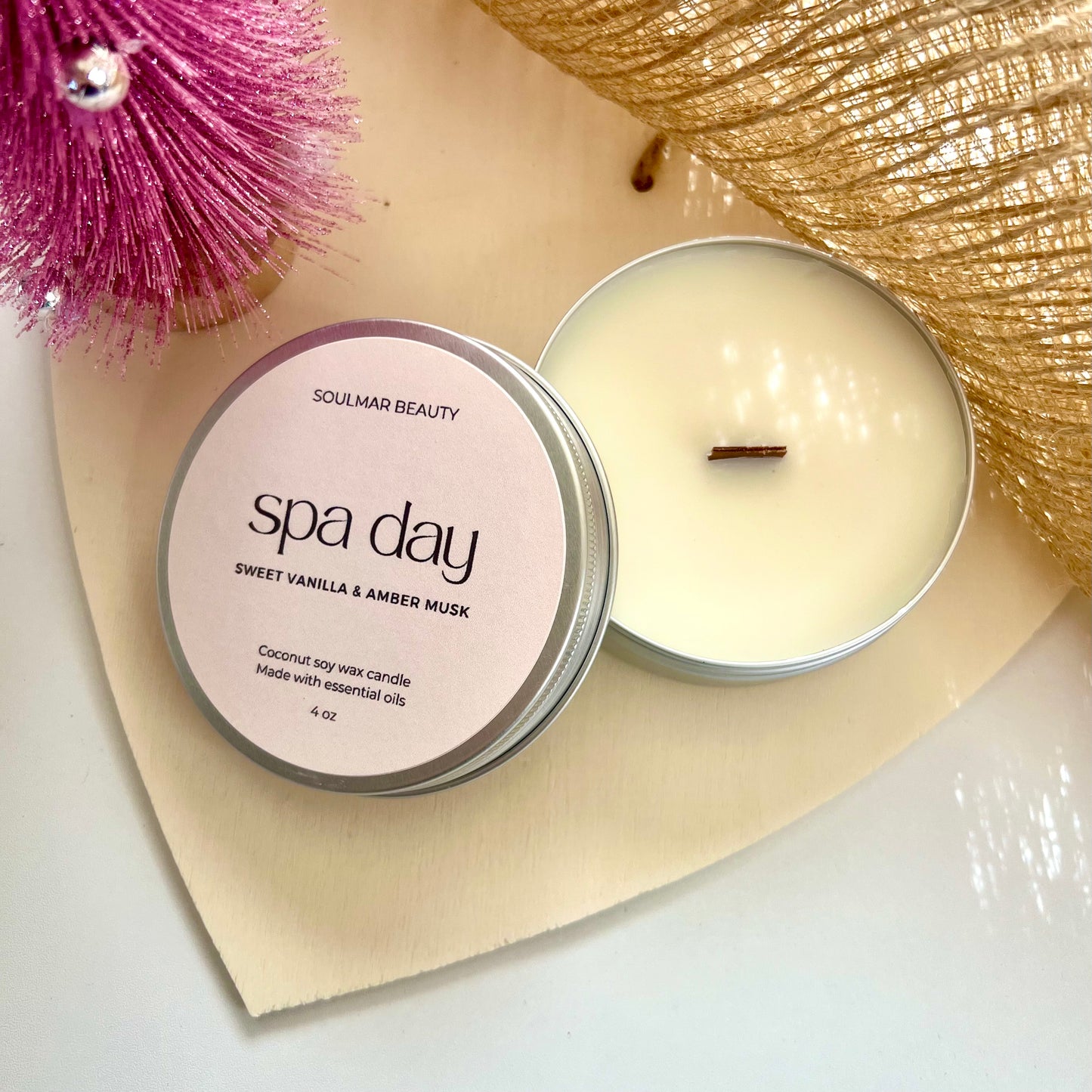 Spa Day Candle Tin - Sweet Vanilla & Amber Musk