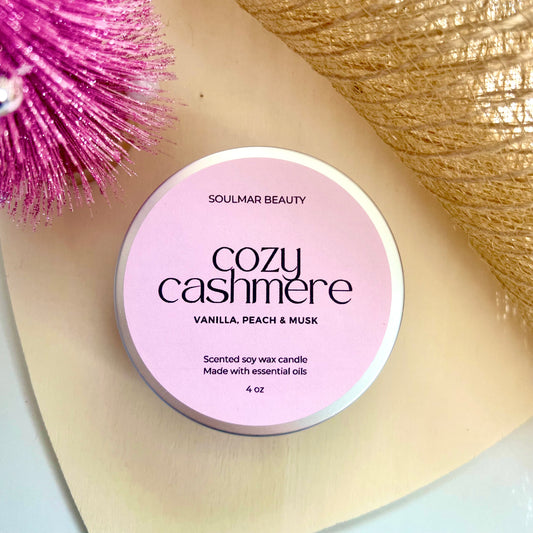 Cozy Cashmere Candle Tin - Vanilla, Peach & Musk
