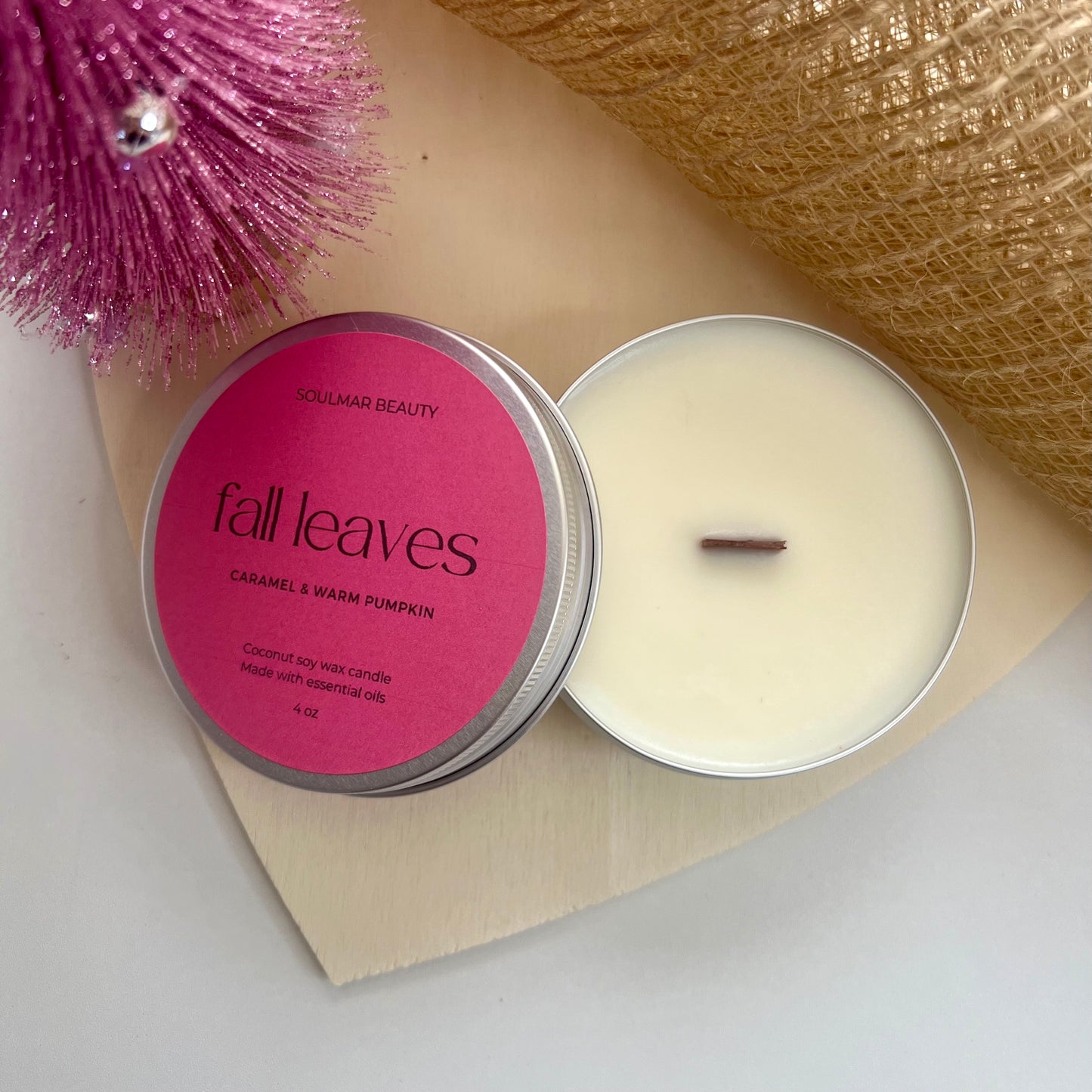 Fall Leaves Candle Tin - Caramel & Warm Pumpkin