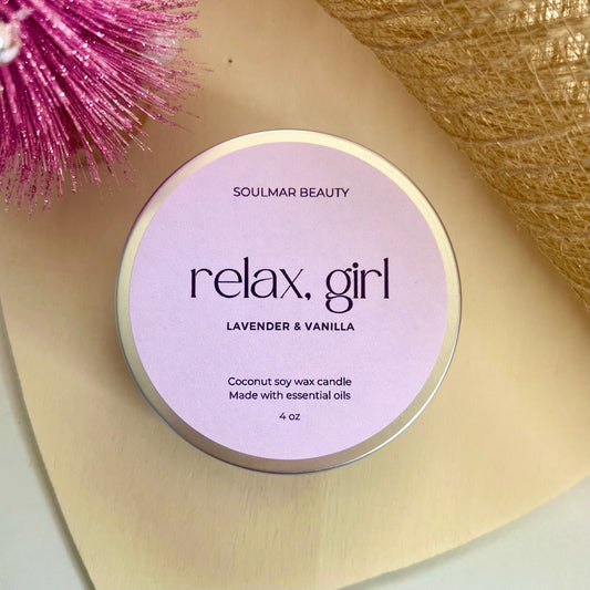 Relax, Girl Candle Tin - Lavender & Vanilla