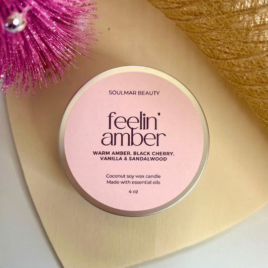 Feelin’ Amber Candle Tin - Warm Amber, Black Cherry, Vanilla & Sandalwood